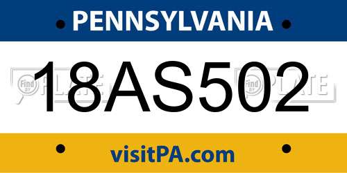 18AS502 Pennsylvania License Plate