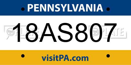 18AS807 Pennsylvania License Plate
