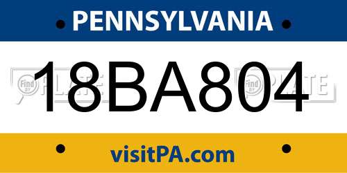 18BA804 Pennsylvania License Plate
