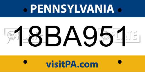18BA951 Pennsylvania License Plate