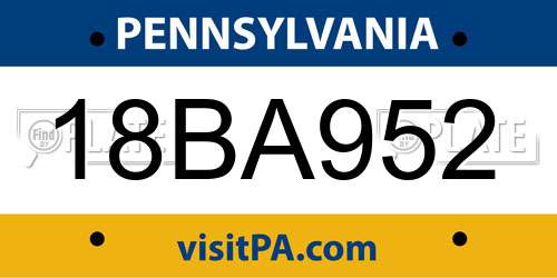 18BA952 Pennsylvania License Plate