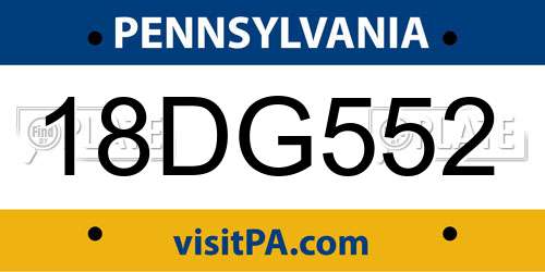 18DG552 Pennsylvania License Plate