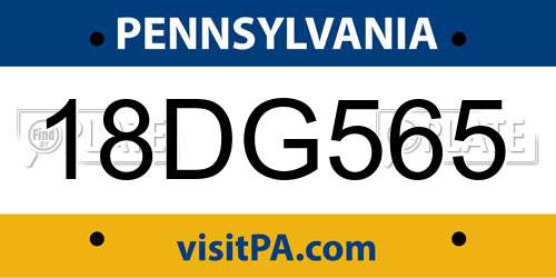 18DG565 Pennsylvania License Plate