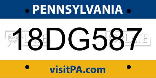 18DG587 Pennsylvania License Plate