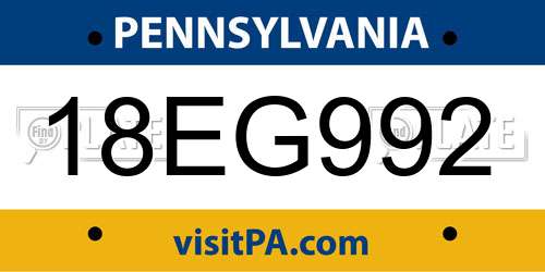 18EG992 Pennsylvania License Plate