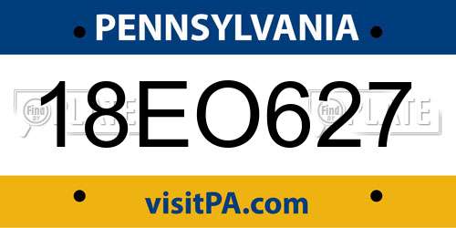 18EO627 Pennsylvania License Plate