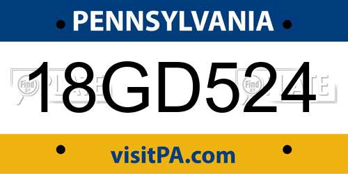 18GD524 Pennsylvania License Plate