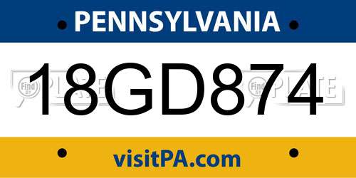 18GD874 Pennsylvania License Plate