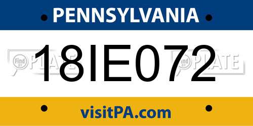 18IE072 Pennsylvania License Plate