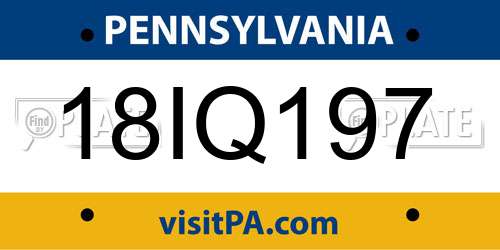 18IQ197 Pennsylvania License Plate