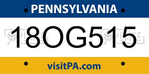 18OG515 Pennsylvania License Plate