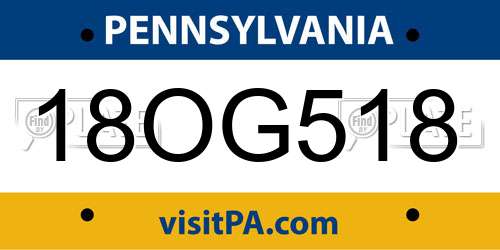 18OG518 Pennsylvania License Plate