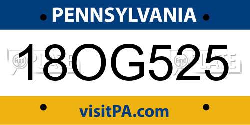 18OG525 Pennsylvania License Plate