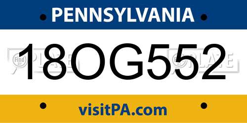 18OG552 Pennsylvania License Plate