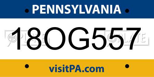 18OG557 Pennsylvania License Plate