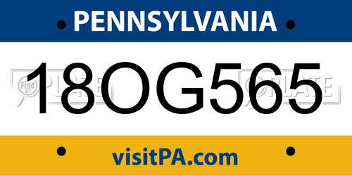 18OG565 Pennsylvania License Plate