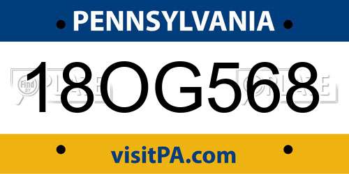 18OG568 Pennsylvania License Plate