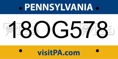 18OG578 Pennsylvania License Plate