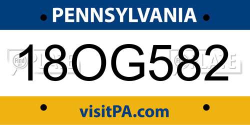 18OG582 Pennsylvania License Plate