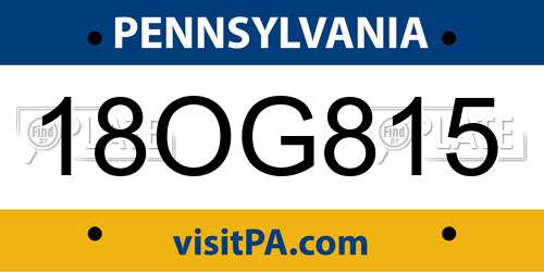 18OG815 Pennsylvania License Plate