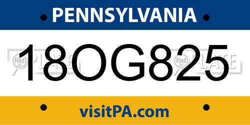18OG825 Pennsylvania License Plate