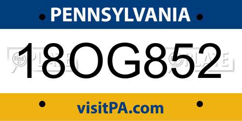 18OG852 Pennsylvania License Plate