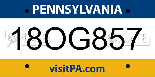 18OG857 Pennsylvania License Plate