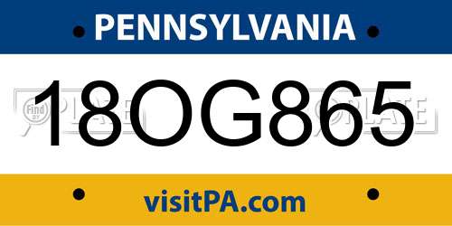 18OG865 Pennsylvania License Plate