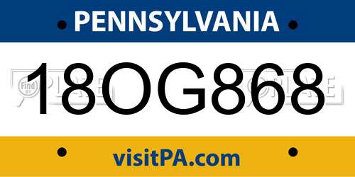 18OG868 Pennsylvania License Plate
