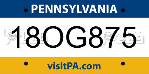 18OG875 Pennsylvania License Plate