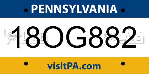 18OG882 Pennsylvania License Plate