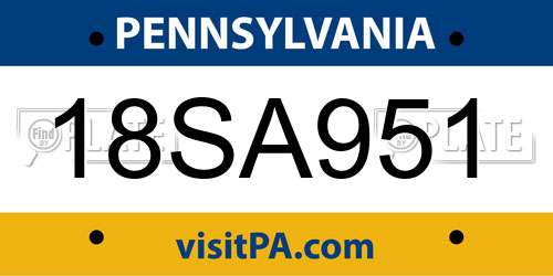 18SA951 Pennsylvania License Plate