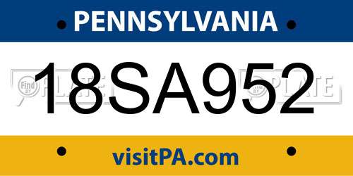 18SA952 Pennsylvania License Plate