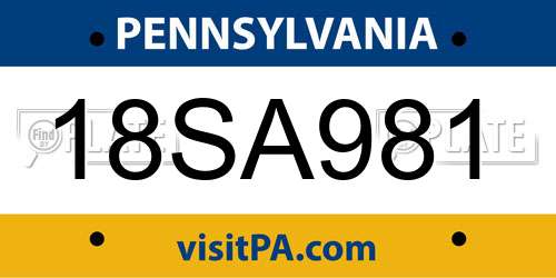 18SA981 Pennsylvania License Plate