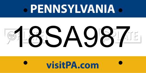 18SA987 Pennsylvania License Plate
