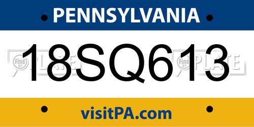 18SQ613 Pennsylvania License Plate