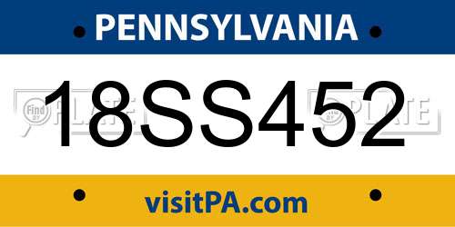 18SS452 Pennsylvania License Plate