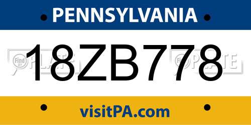 18ZB778 Pennsylvania License Plate