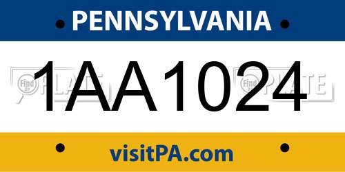 1AA1024 Pennsylvania License Plate