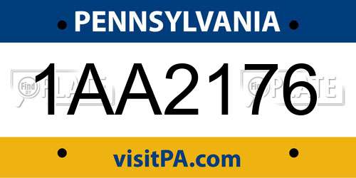 1AA2176 Pennsylvania License Plate