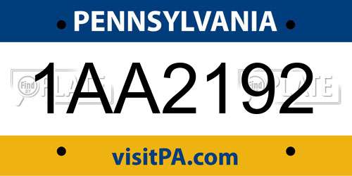 1AA2192 Pennsylvania License Plate