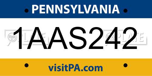 1AAS242 Pennsylvania License Plate