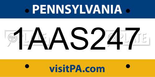 1AAS247 Pennsylvania License Plate