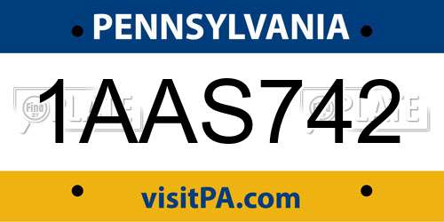 1AAS742 Pennsylvania License Plate