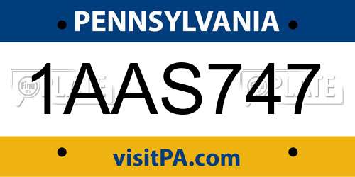 1AAS747 Pennsylvania License Plate
