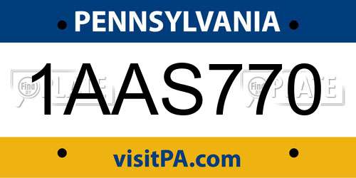1AAS770 Pennsylvania License Plate