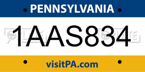 1AAS834 Pennsylvania License Plate