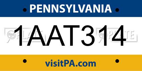 1AAT314 Pennsylvania License Plate