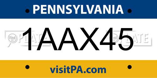 1AAX45 Pennsylvania License Plate