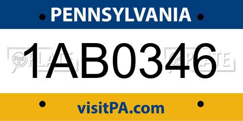1AB0346 Pennsylvania License Plate